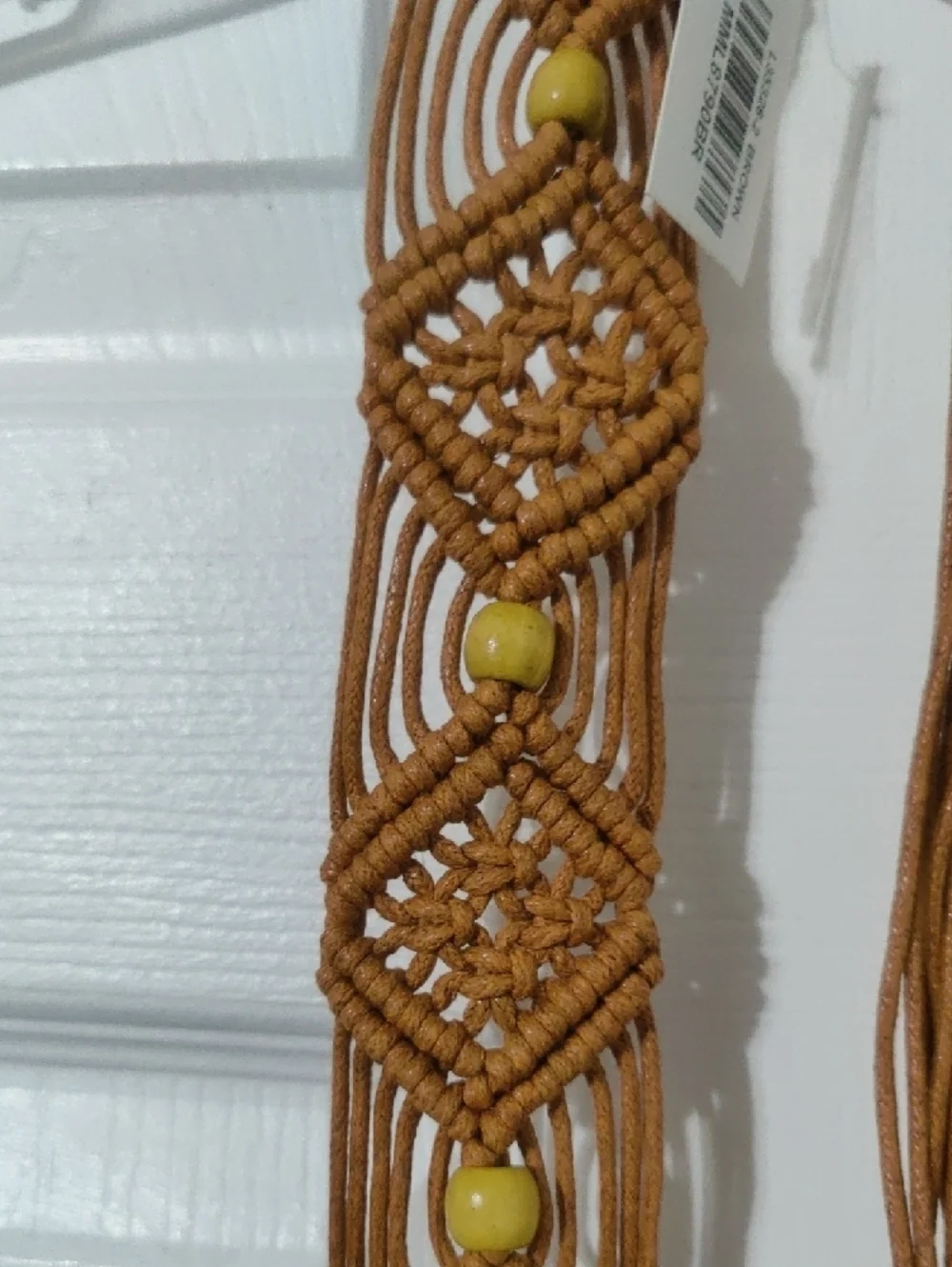 Brown Macramé Tassel Belt with Yellow Bead Accents – New With Tags